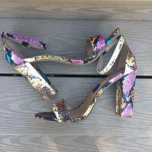 Report Multicolor Snake-Print Block Heel Sandals